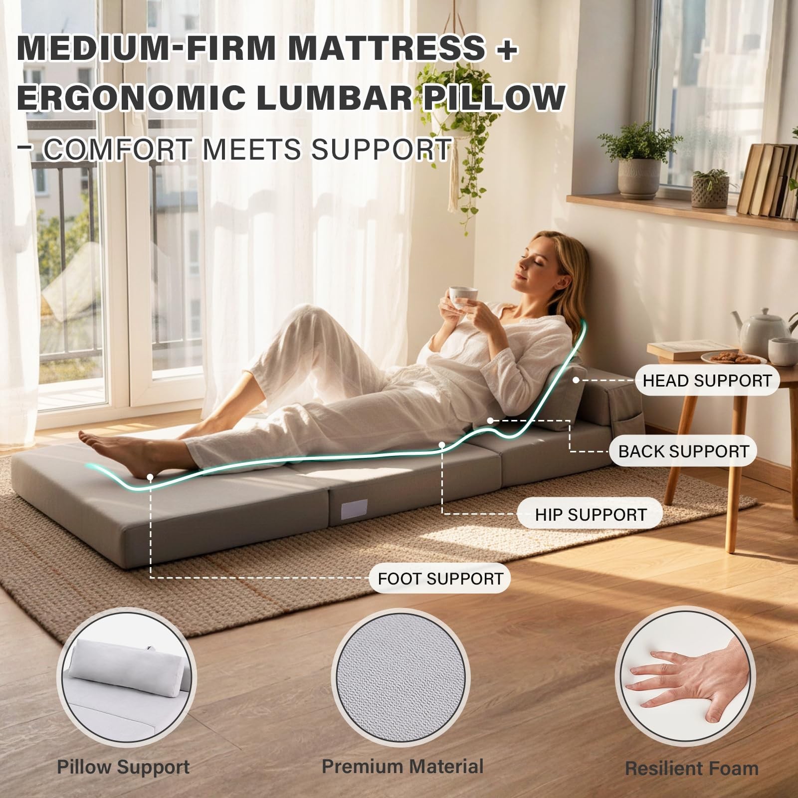 Folding Sofa Bed-Convertible Sleeper Chair with Storage Bag, Tri Foldable Mat...