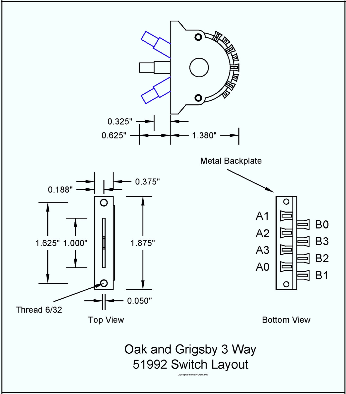 Switch 3 Way Oak Grigsby White Knob Electroswitch 51992 Bitterroot 081345WH