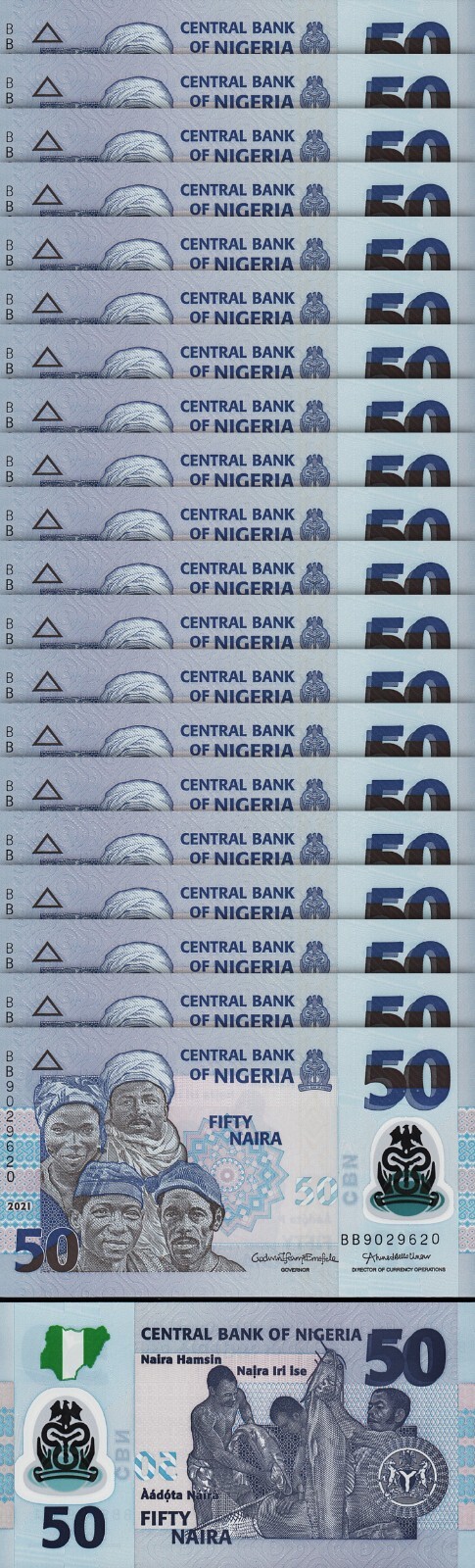 Nigeria 50 Naira 2021, UNC, 20 Pcs LOT, Consecutive, P-New, Polymer