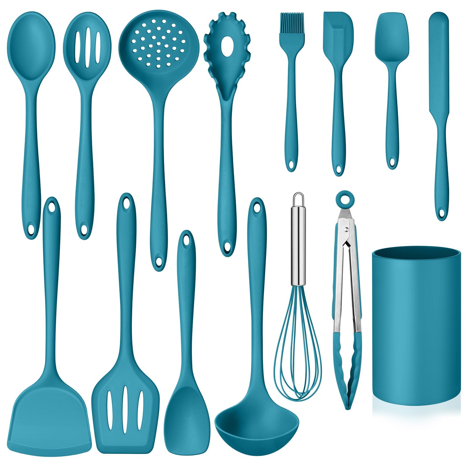 Silicone Cooking Utensils Set, 15-Piece Nonstick and Kitchen Utensil Spatula ...