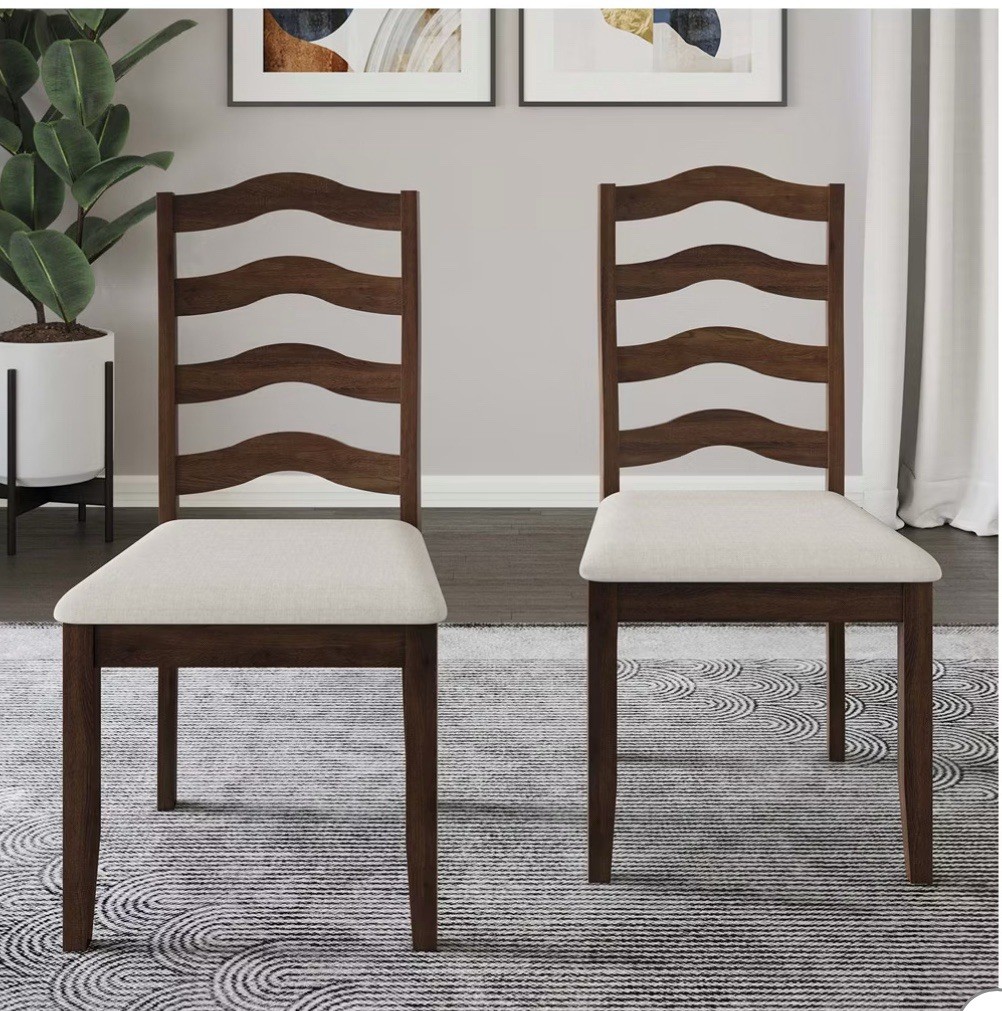 ChaletPosh Wooden Dining Chair With Warm Grey Cover (Set of 2)