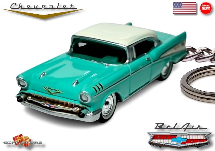 🎁 🏁 🆕 RARE CUSTOM KEY CHAIN 57/1957 MINT GREEN CHEVY BEL AIR 💕GREAT GIFT💕🎁