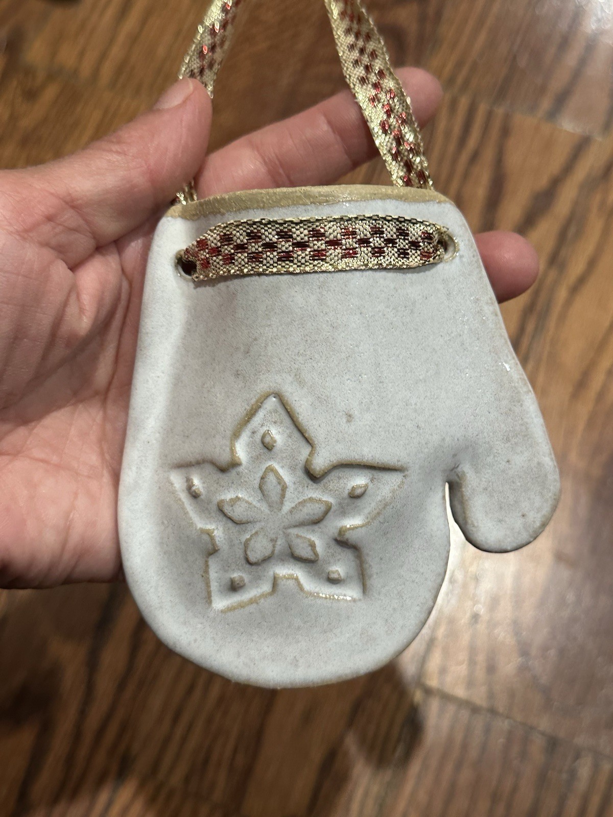 Ceramic Mitten Wall Pocket Hanging Christmas Decor Singed PC