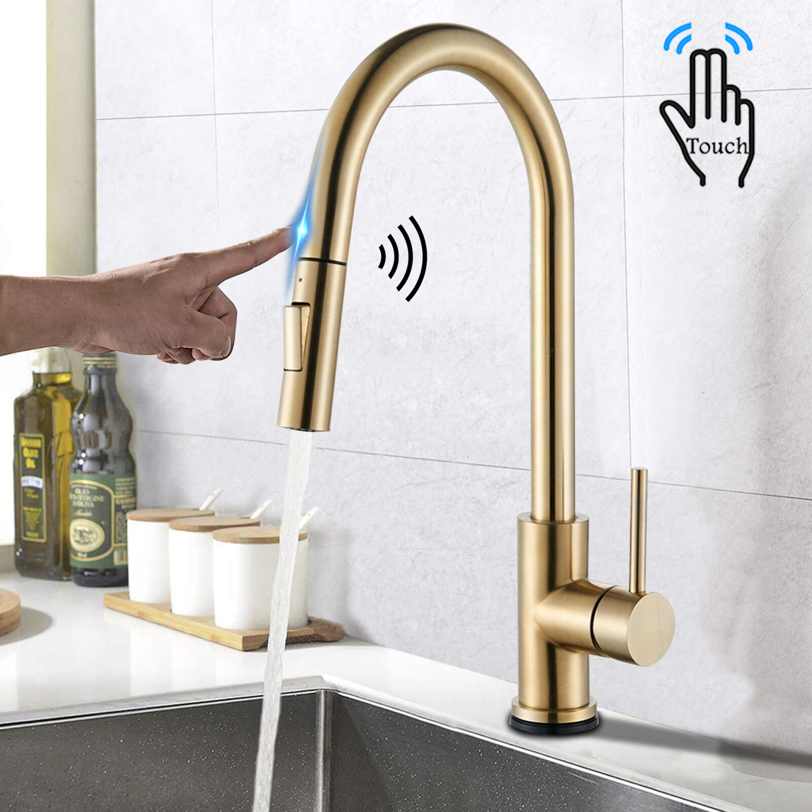 Touch on kitchen faucet with Pull Down sprayer Automatic Sensor Sink Mixer Taps