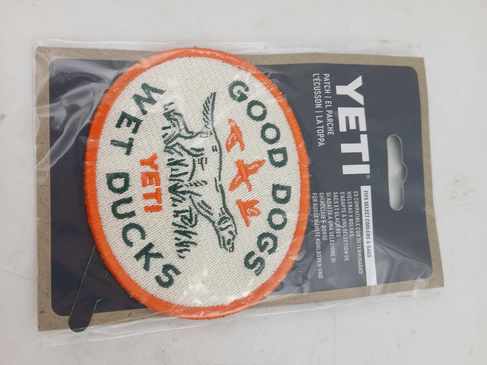 YETI Good Dogs Wet Ducks Patch Orange Embroidered Cooler Bag Accessory Badge