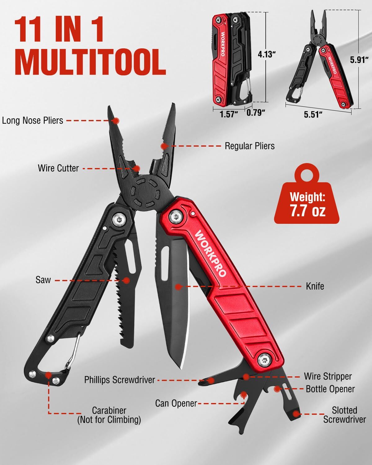 WORKPRO 11 in 1 Multitool Pliers with Safety Lock-Camping Tool Multi Tool Knives