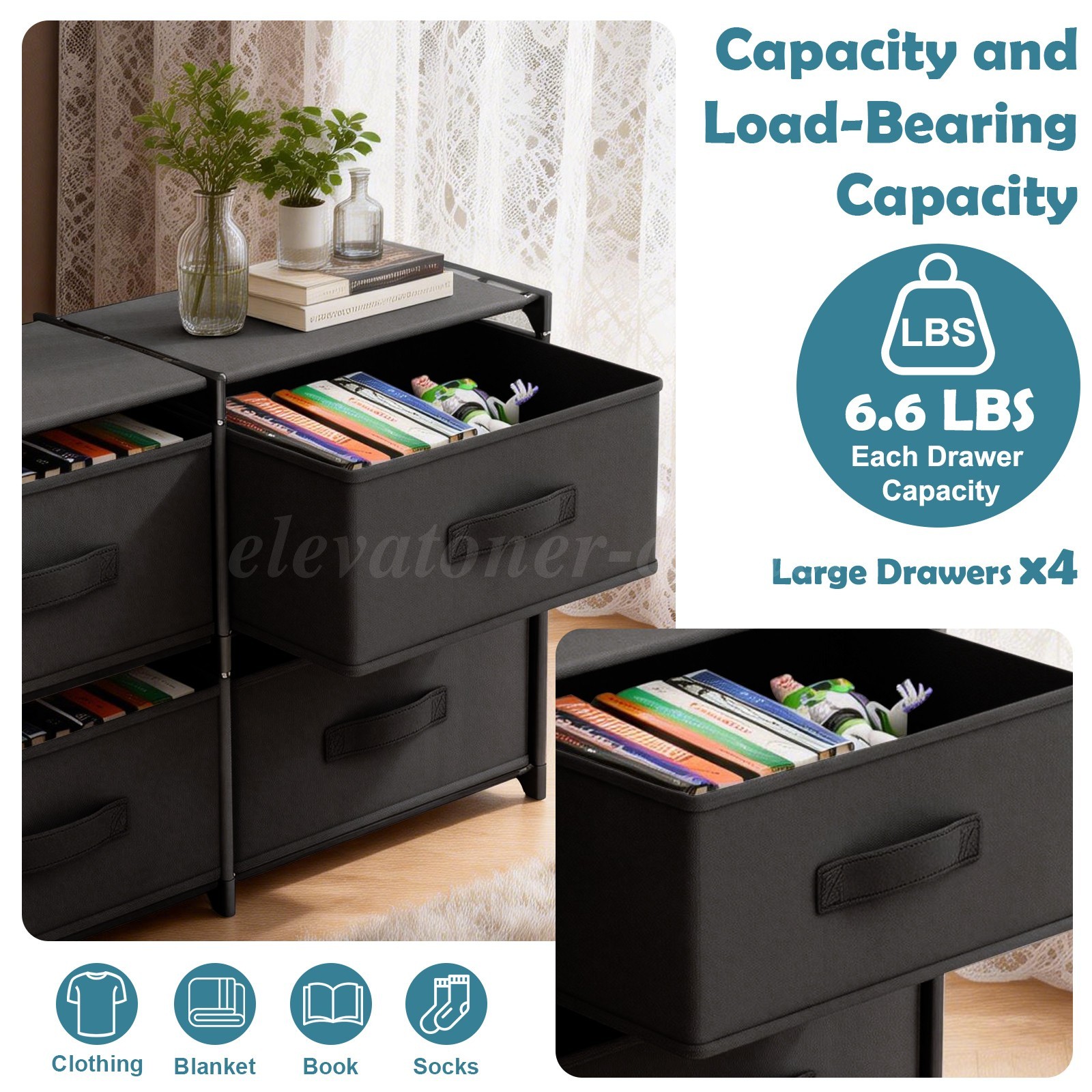 Non-Woven Fabric Multi-Functional Storage Cabinet, Double Row 4-Drawer