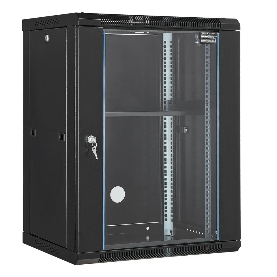VEVOR 15U Wall Mount Server Cabinet 1-Tier Steel Household Shelving Unit Black