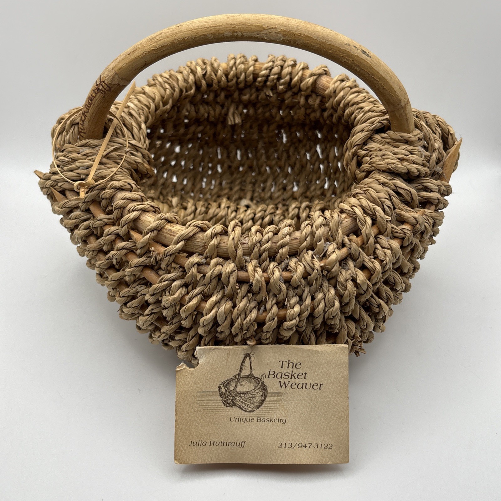 Julia Ruthrauff Signed Seagrass Basket Handwoven The Basket Weaver 9x8.5” Rustic
