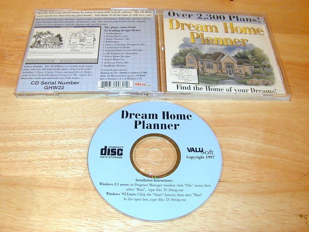 Dream Home Planner PC CDROM ValuSoft 1997 for Windows 95/3.1