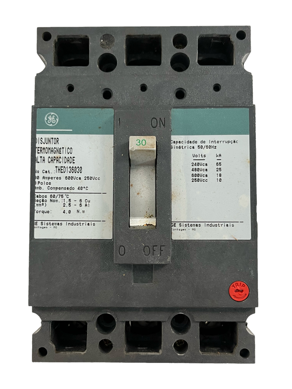 GE THED136030 Circuit Breaker 30A 3P 600V 3 Pole Thermal Magnetic E150