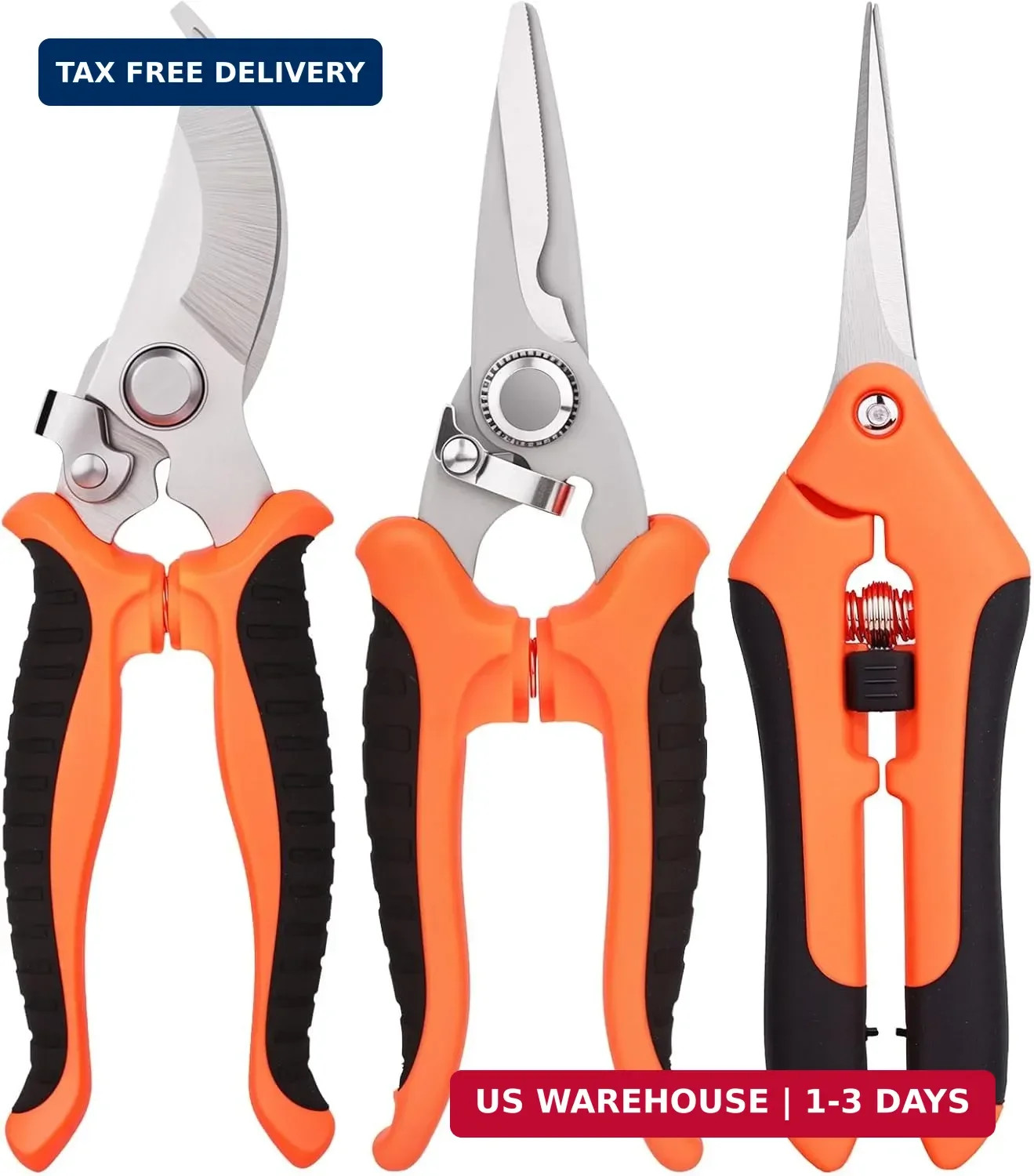 3 Pcs Garden Shears, Stainless Steel Gardening Scissors, Pruning Shears for Gard