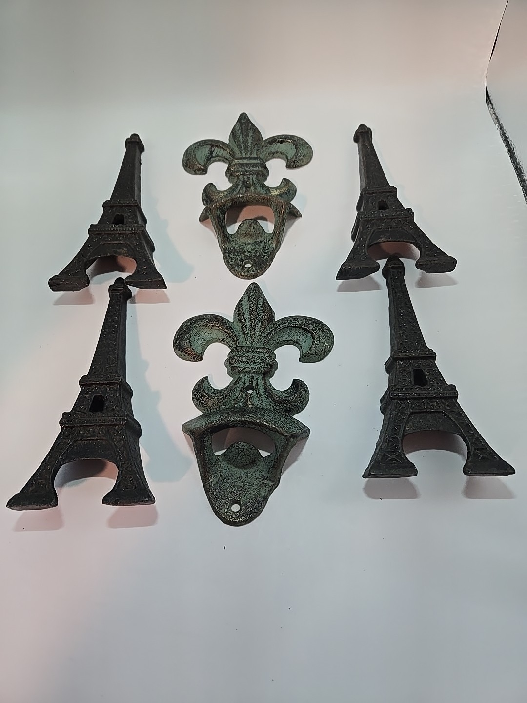 6 X -CAST IRON - FRENCH THEME  BOTTLE OPENERS - -EFFEIL TOWER -FLEU DE LIZ