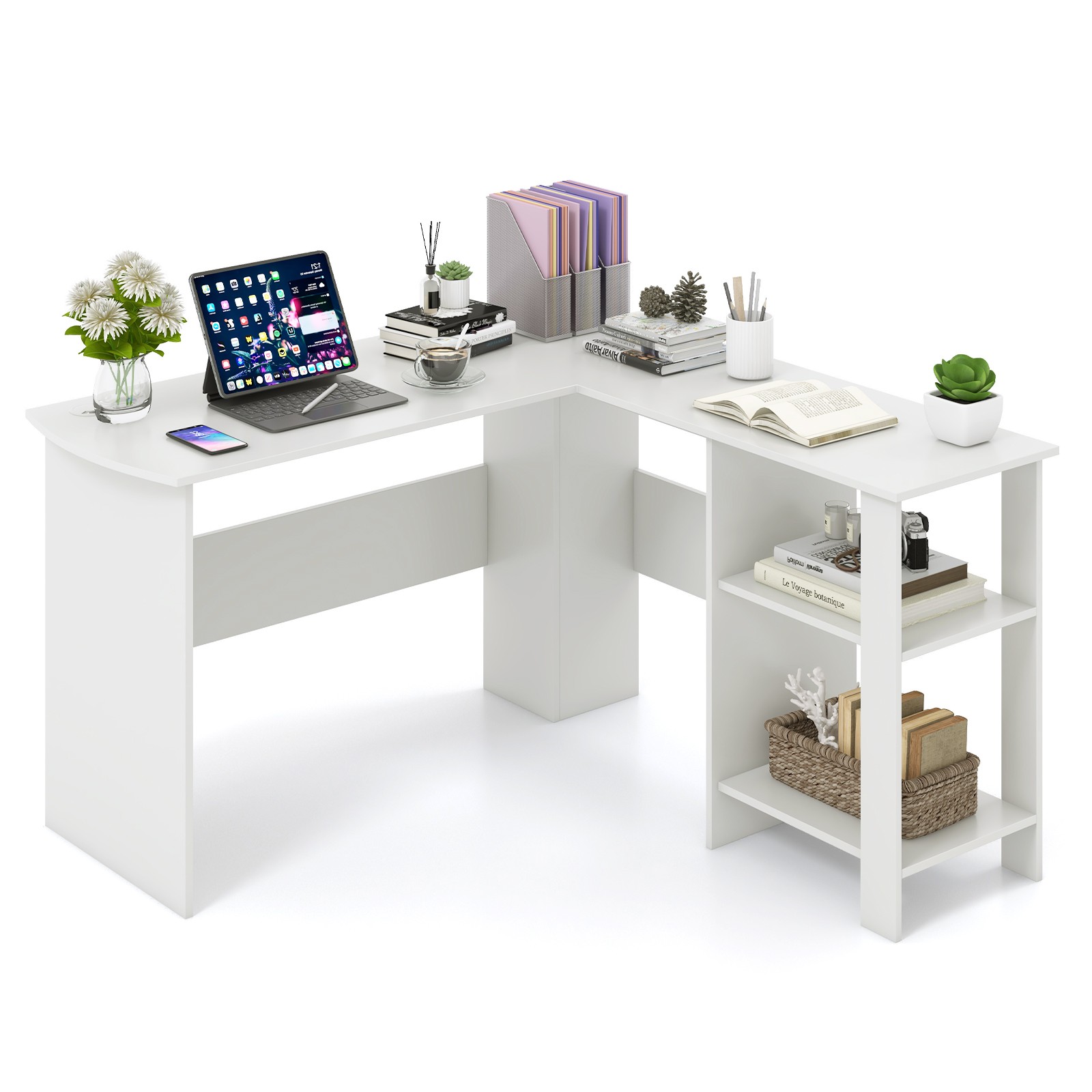 Costway Large L-shaped Computer Desk Modern Home Office Writing Desk