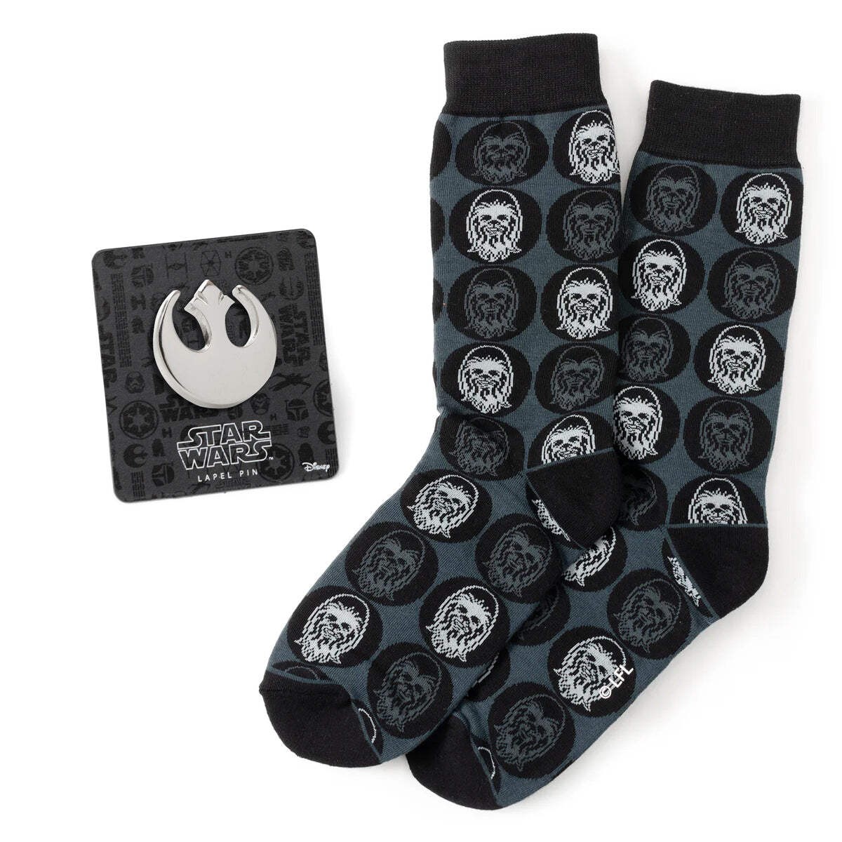 Star Wars Chewbacca Black Dress Socks and Rebel Alliance Starbird Crest Lapel Pi