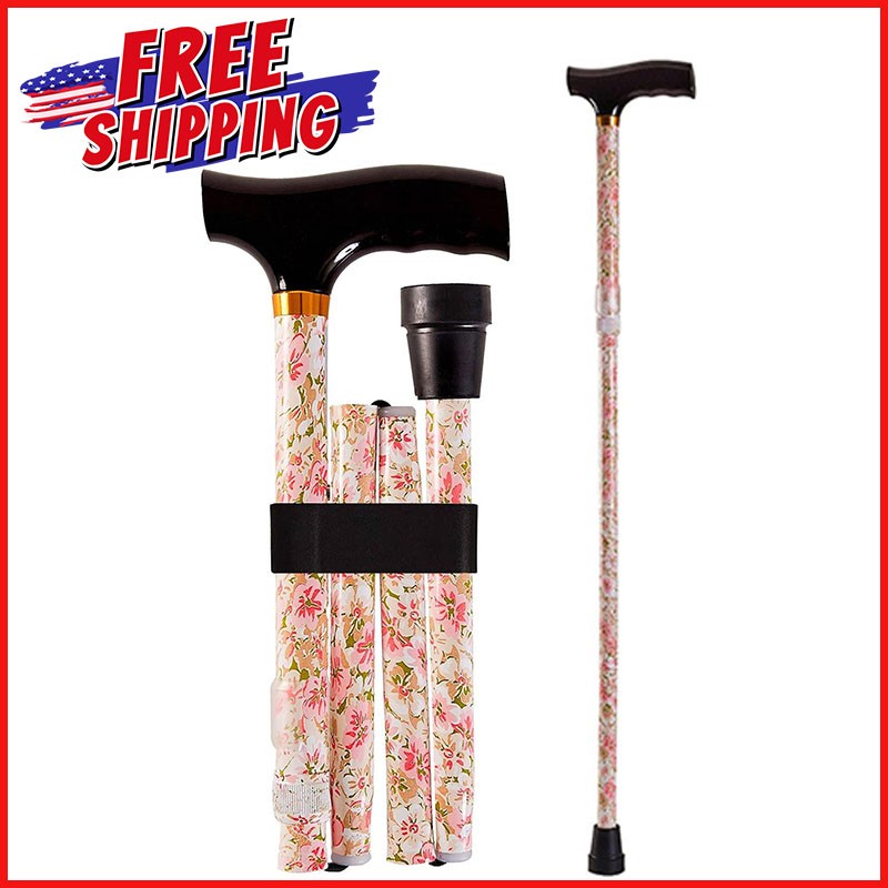 FOLDABLE WALKING CANE STICK Wooden Aluminum Vintage Antique Women Seniors Canes