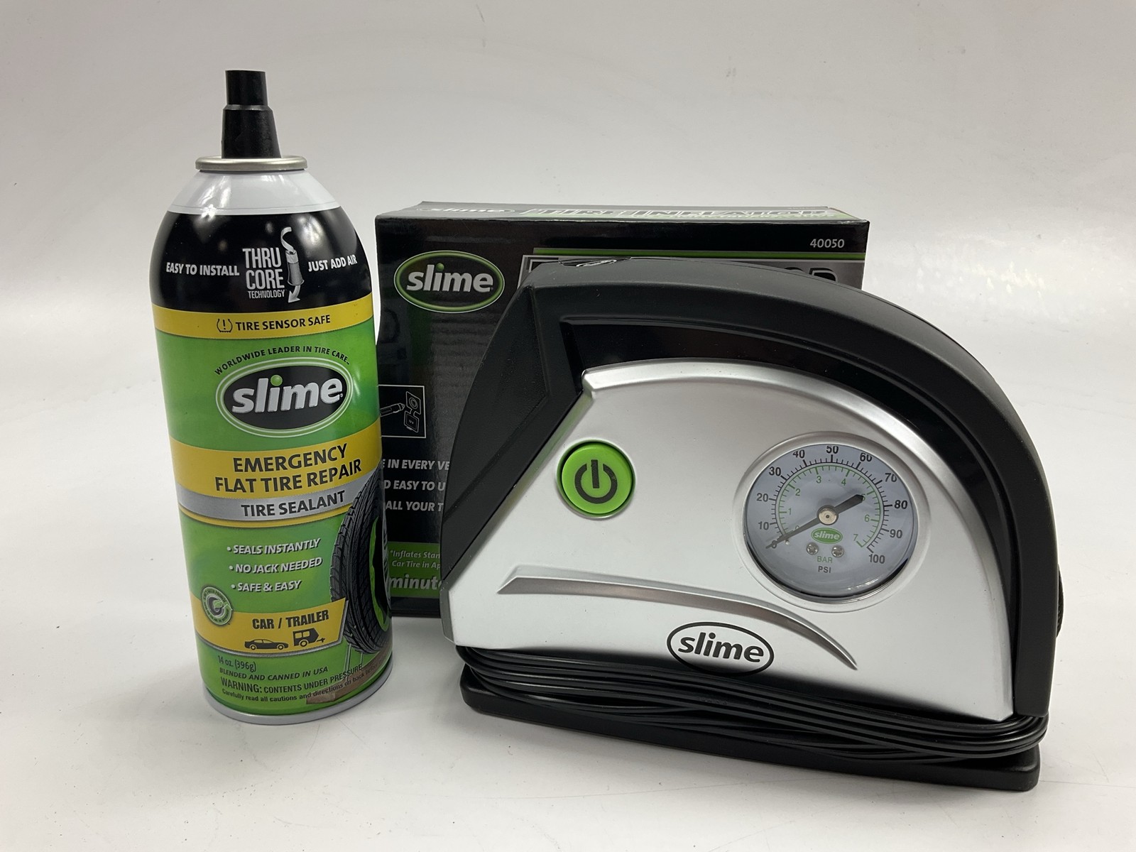 Slime 40050 12V Tire Air Inflator Pump + Emergency Flat Tire Repair Sealant 14oz