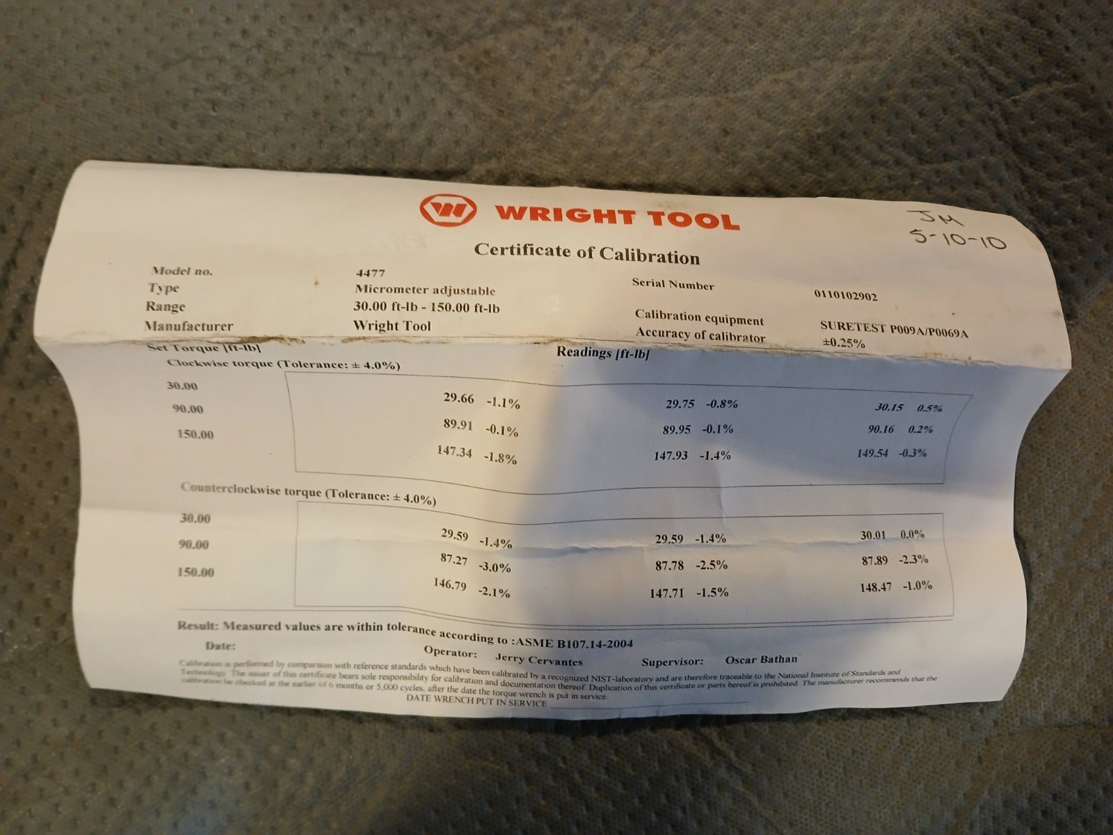 Wright Tool #4477 Torque Wrench 1/2" Drive, 20-150 FT LB