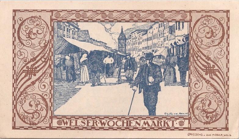 Austria Notgeld Wels 80 Heller 1921 Vintage Paper Money Banknote Note VF