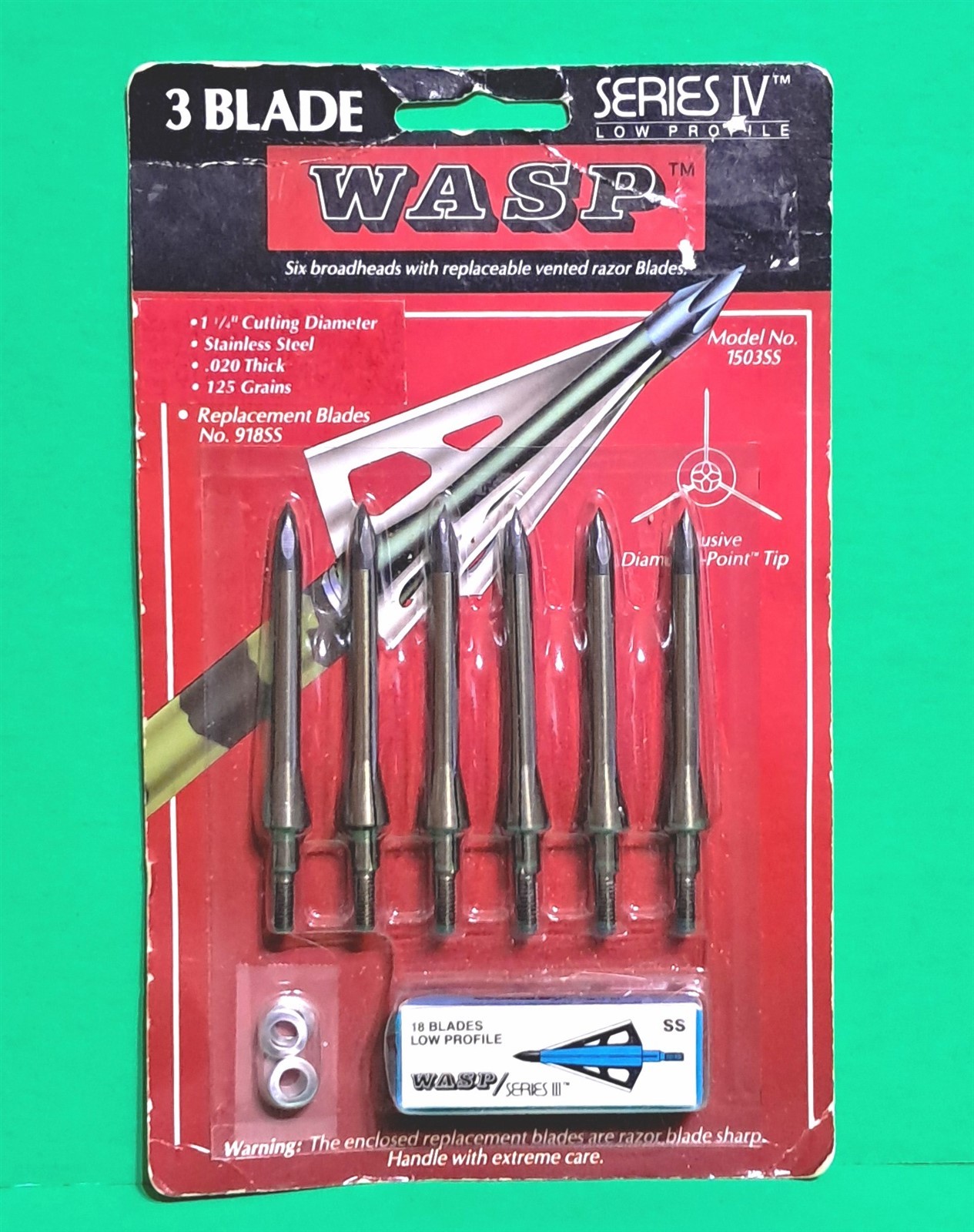 Original Wasp Series IV 3 Blade 125 grain Broadhead Set - #1503SS - NOS 6 Pack