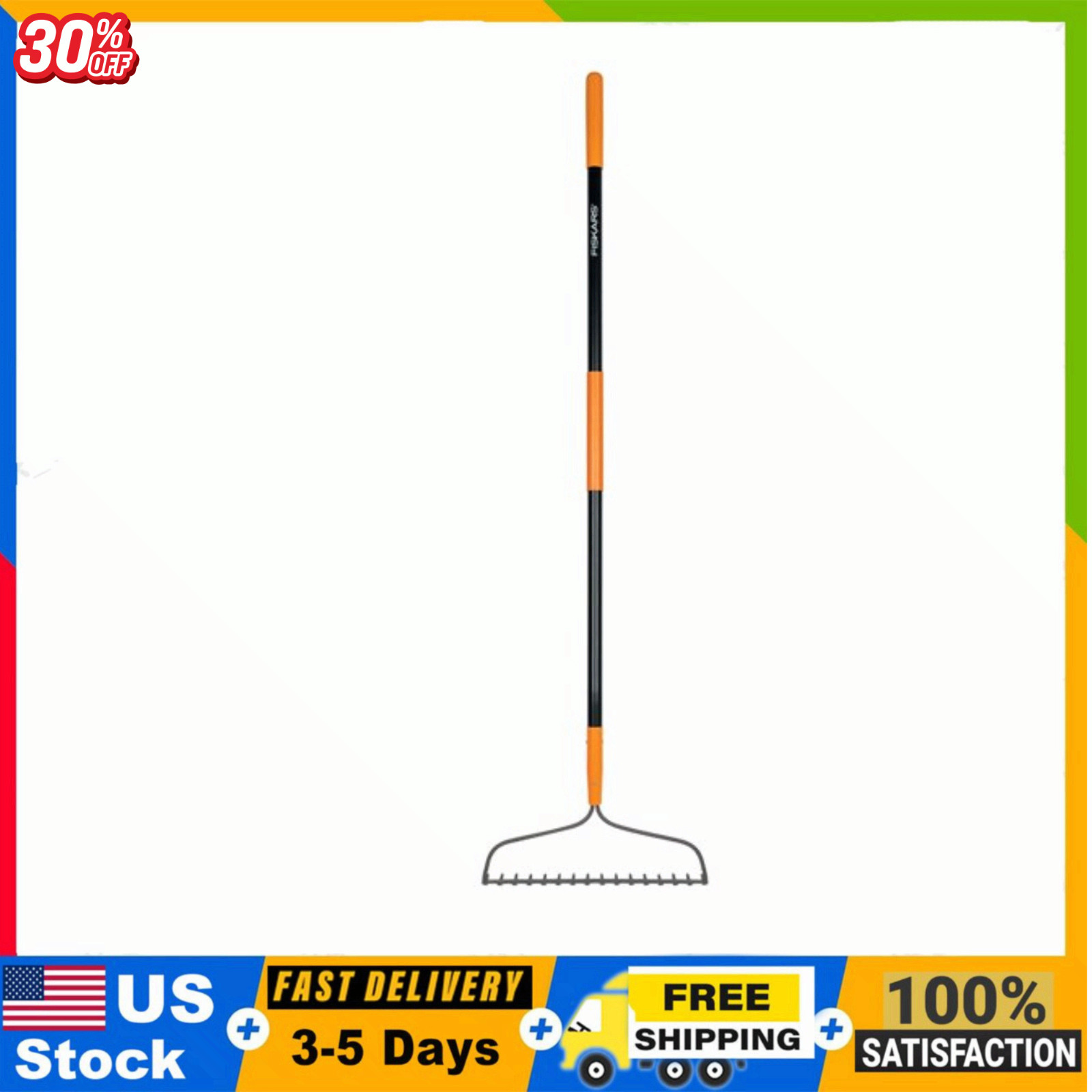 Fiskars Garden Rake, Metal Bow Rake with Fiberglass Handle, 64" Length