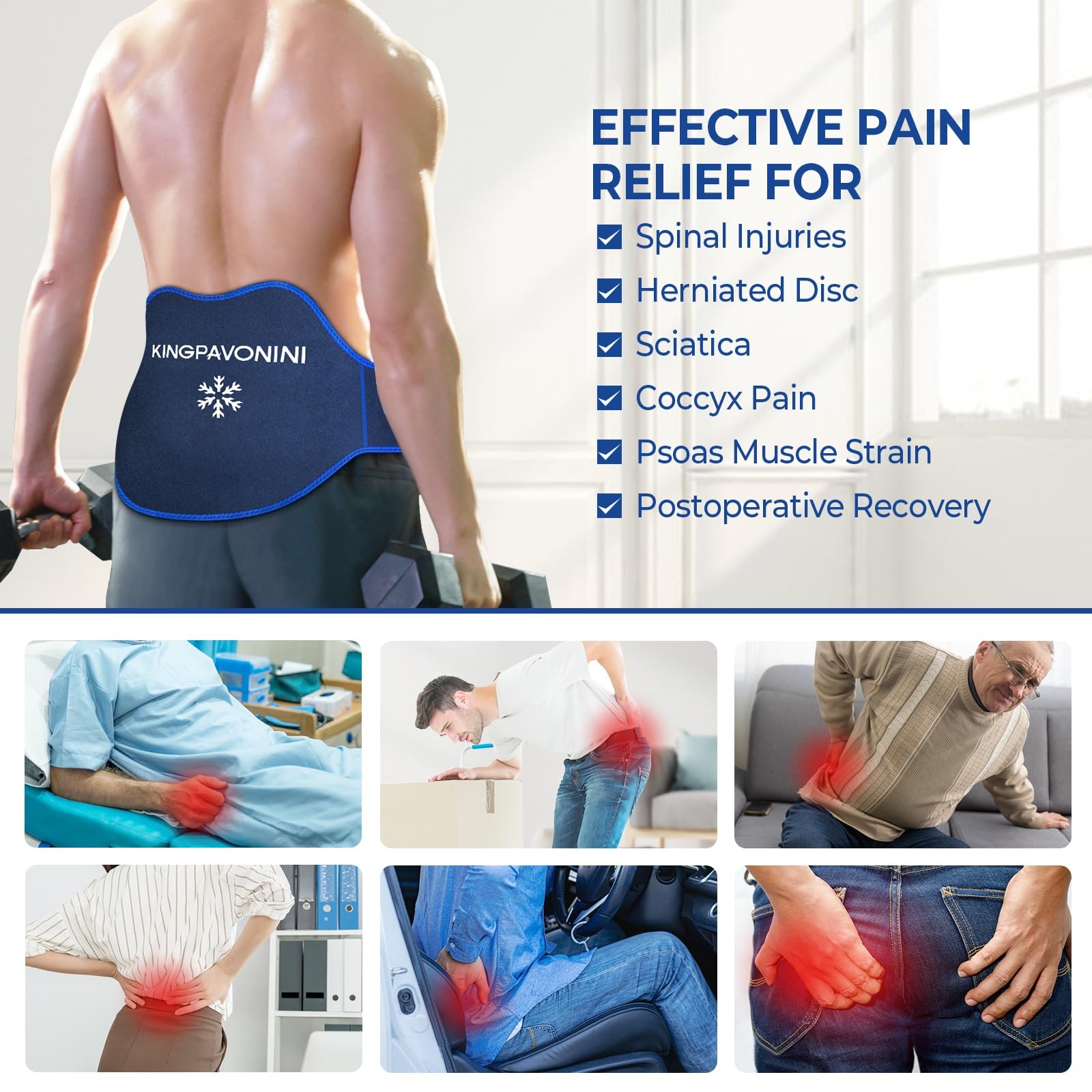 Extra Large Ice Pack for Back Pain Relief with Extension Strap, 2 Pack Reusab...