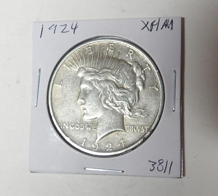 1924-P Peace Silver Dollar XF/AU Cleaned Rim Marks Philadelphia Mint (5.1)