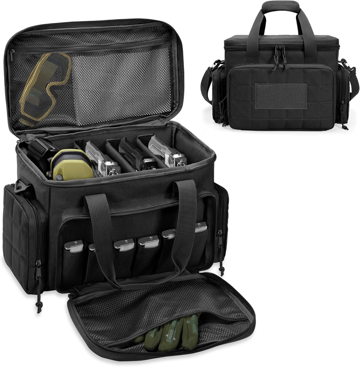 Gun Range Bags for 4 Handguns and Ammo, Tactical Pistol Case with 6X Magazine Sl