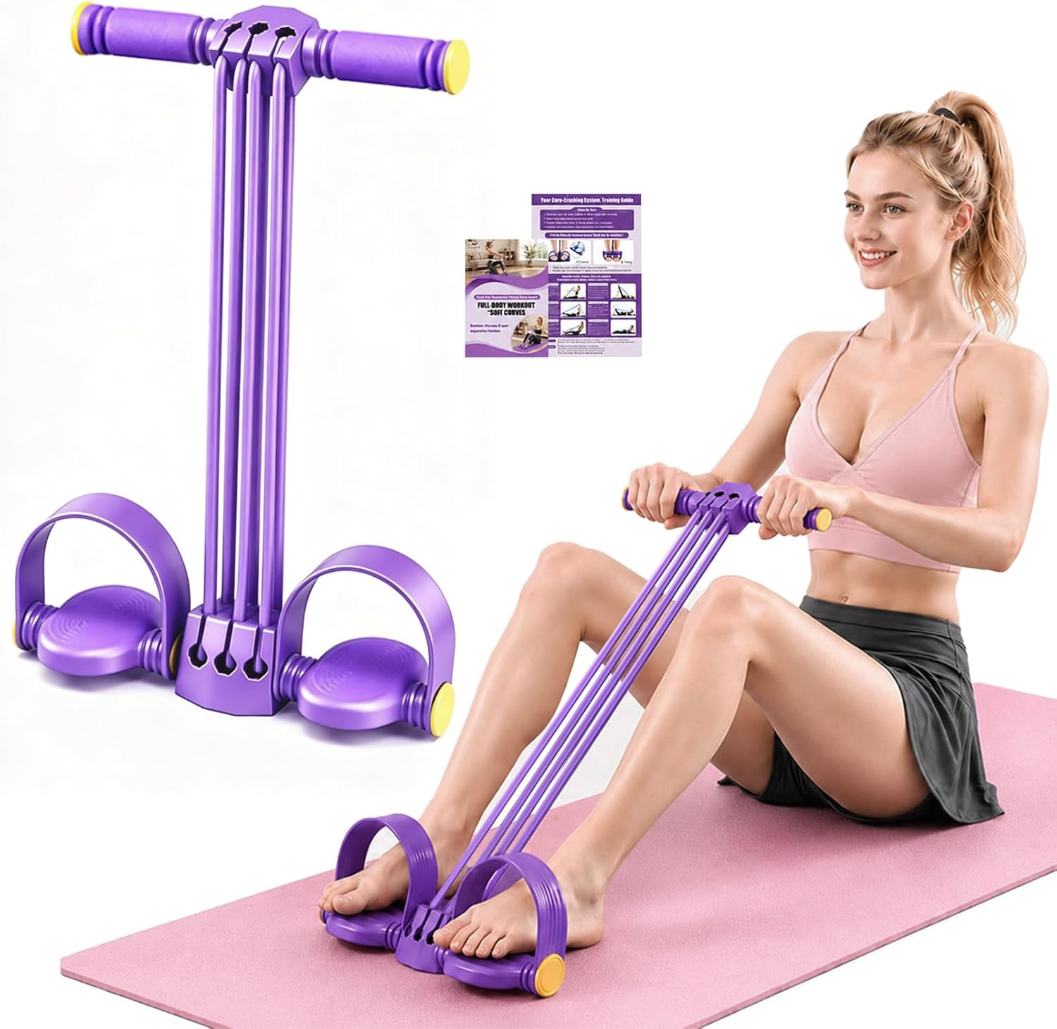 Multifunction Foot Pedal Resistance Bands with Handles, 6-Tube Adjustable Elasti