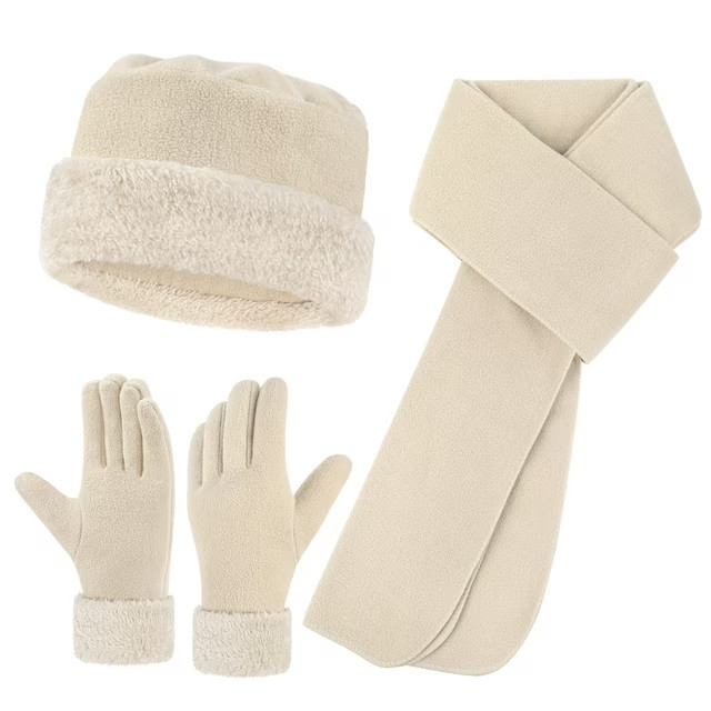 Loritta Womens Beanie Hat Scarf Warmer Gloves Set Winter Accessories Beige Sz L