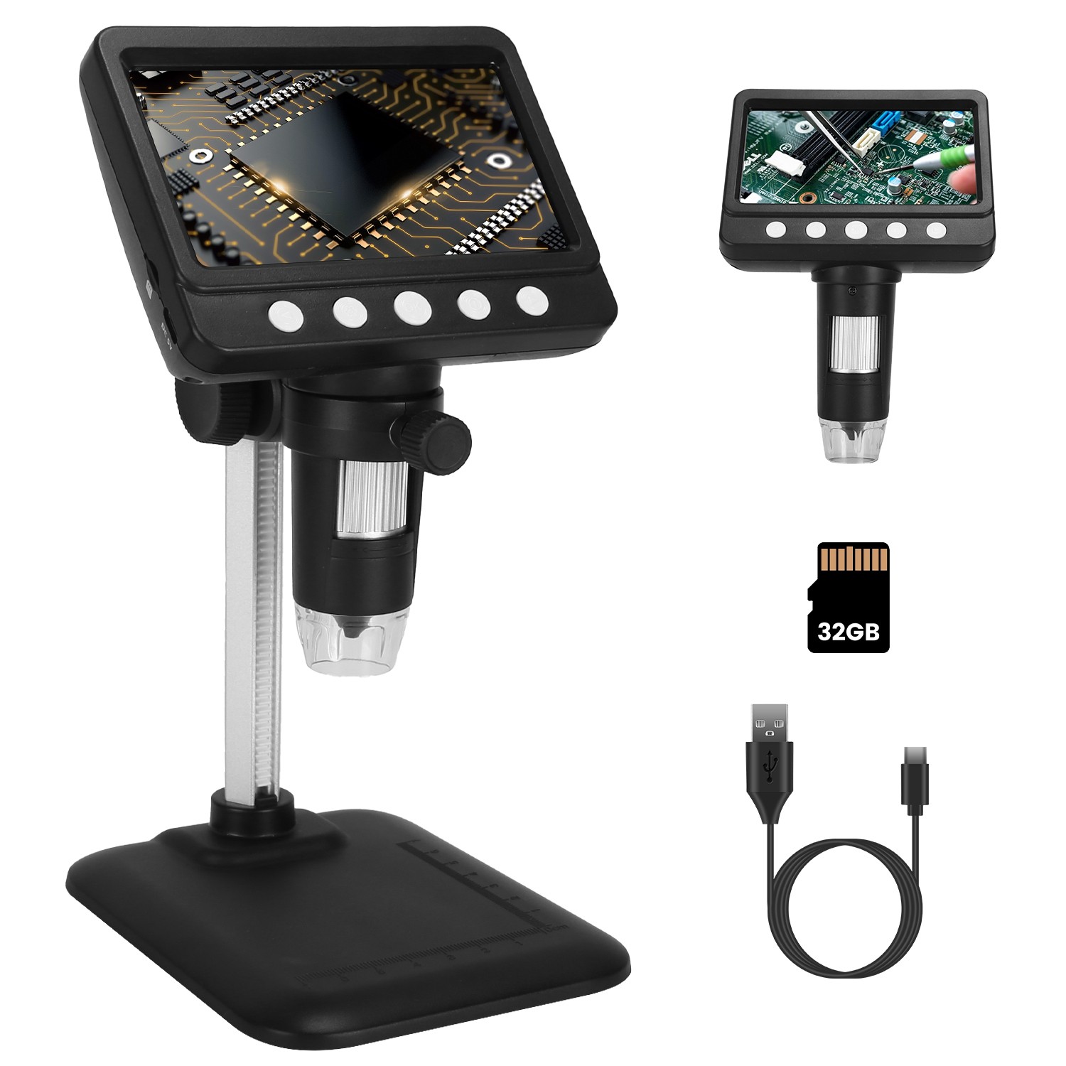 Digital Microscope 1000X 1080P Photo Coin Magnifier 4.3" LCD Screen W/ 32GB Card