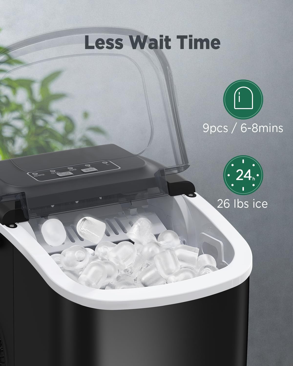 Silonn Ice Makers Countertop, Portable Maker with 26lbs, Dark