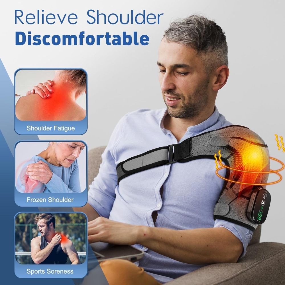 Electric Shoulder Massager Heated Vibration Shoulder Brace Wrap for Pain Relief