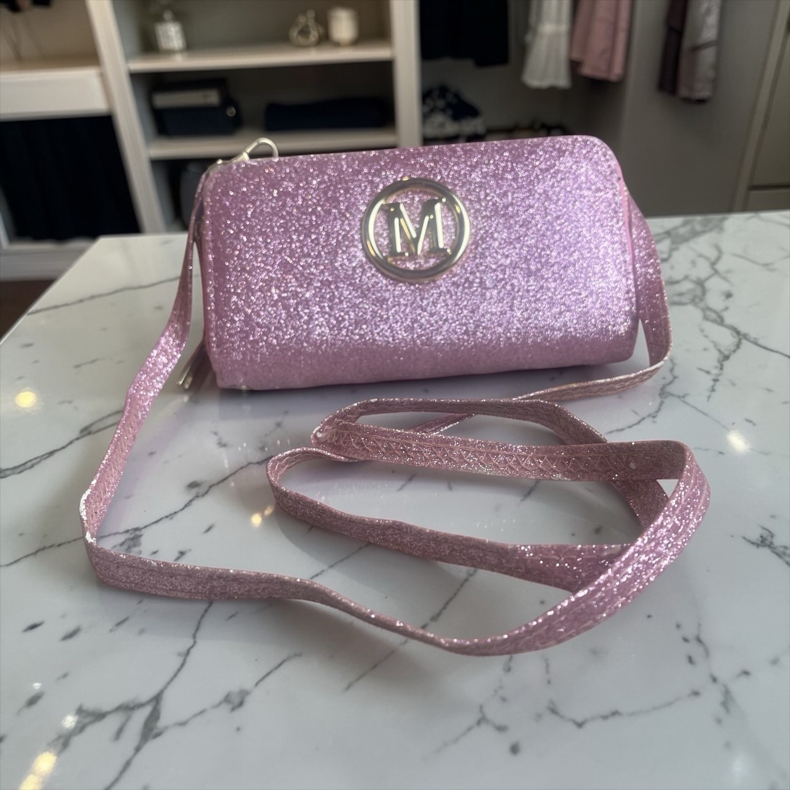MKF collection Pink Glitter Crossbody Bag w/ M Logo