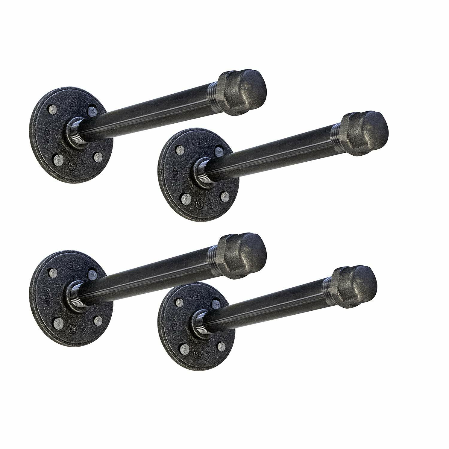 Pipe Shelf Bracket, Industrial Pipe Shelves, 1/2 in. D, Black (4 Pack)