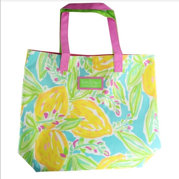 NEW LILLY PULITZER For ESTEE LAUDER Tote Bag, Watercolor Lemons Beach