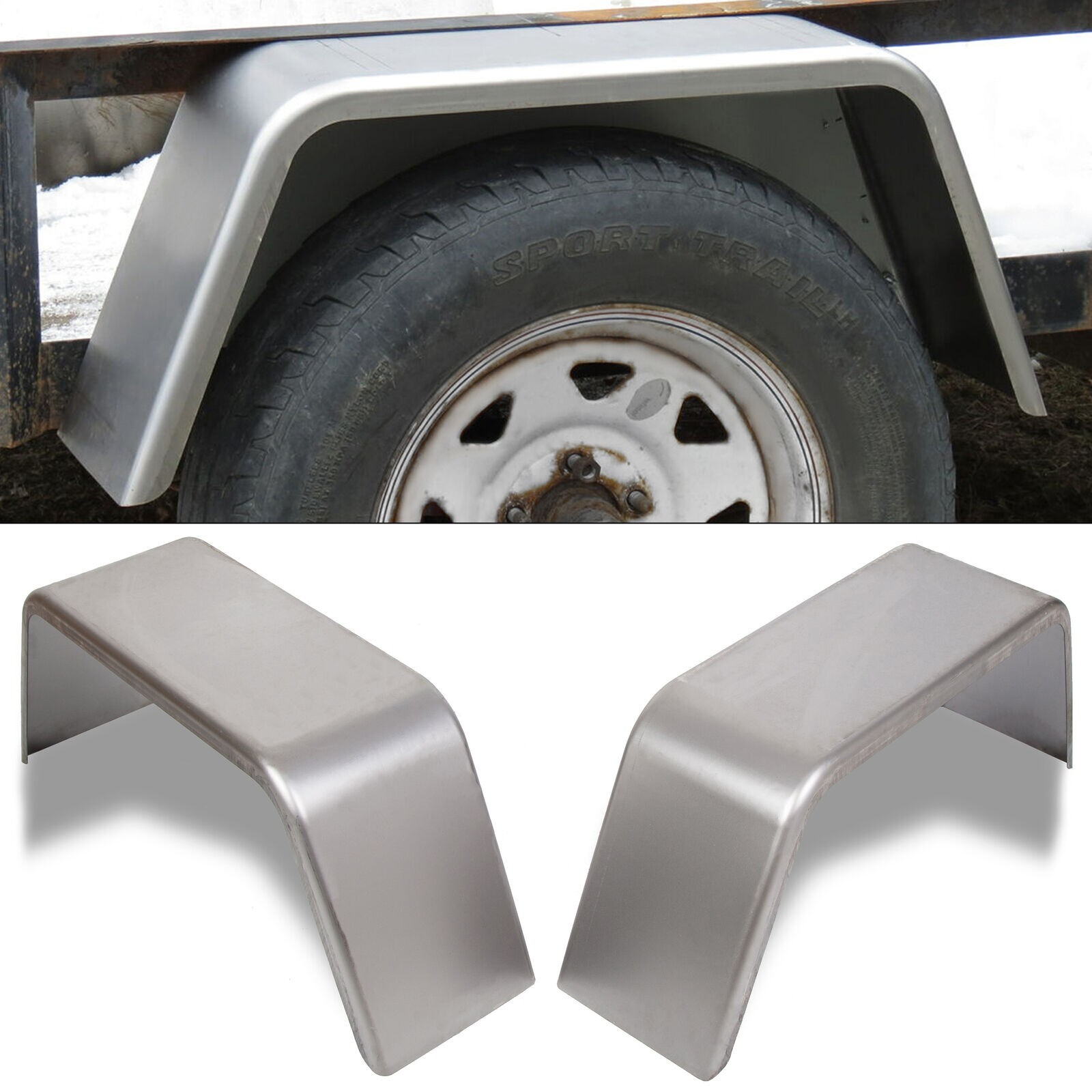 Set of 2 Square Steel Cargo Trailer Fenders Pair 13"-15" wheels 16 Gauge Steel