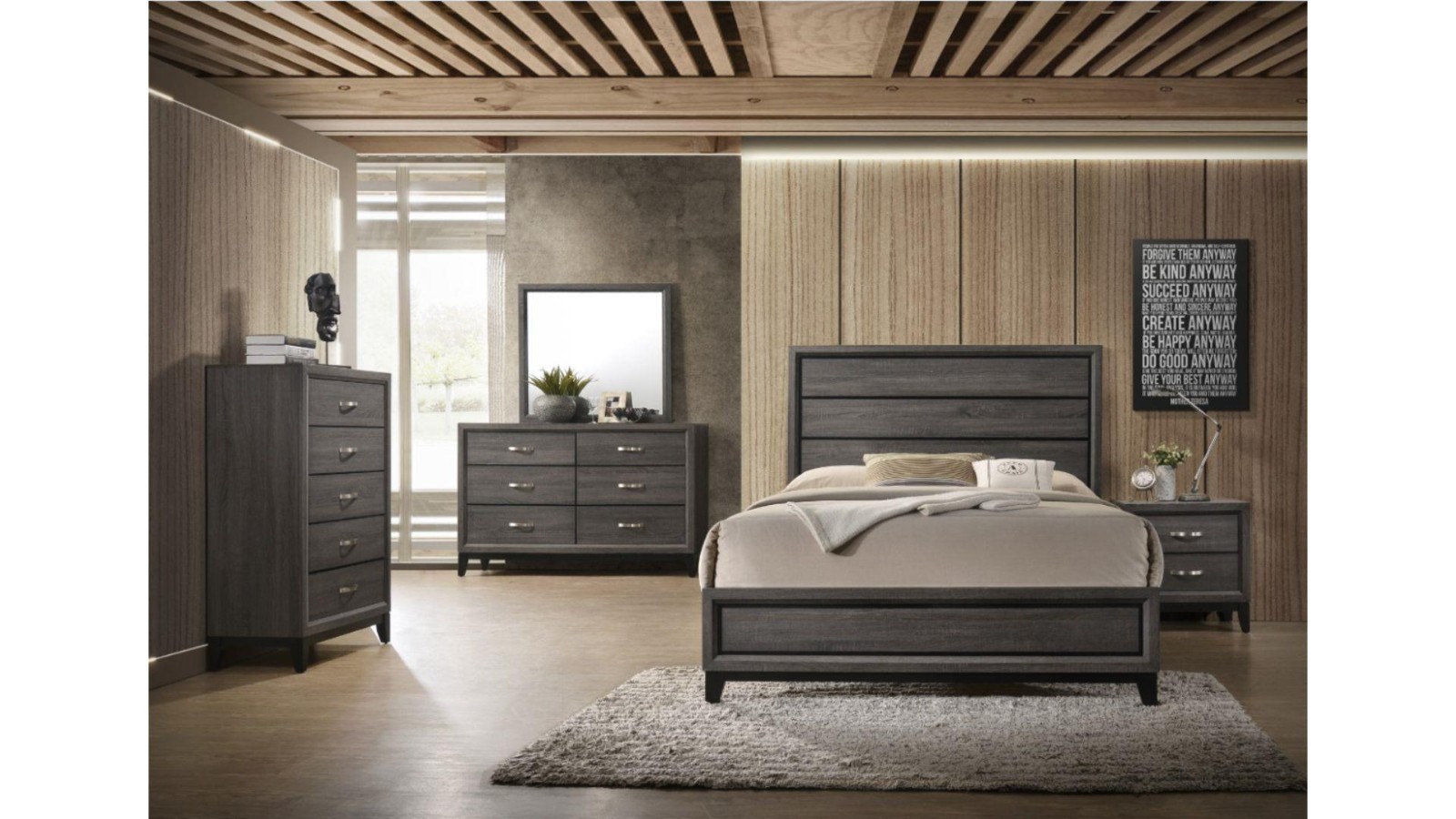 Sierra Contemporary King Bedroom Set total 4 piece