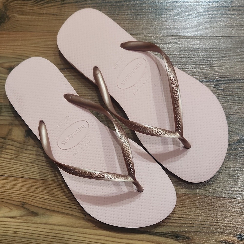 Havaianas Slim Logo Metallic Ballet Rose Pink Rose Gold Classic Flip Flop Beach
