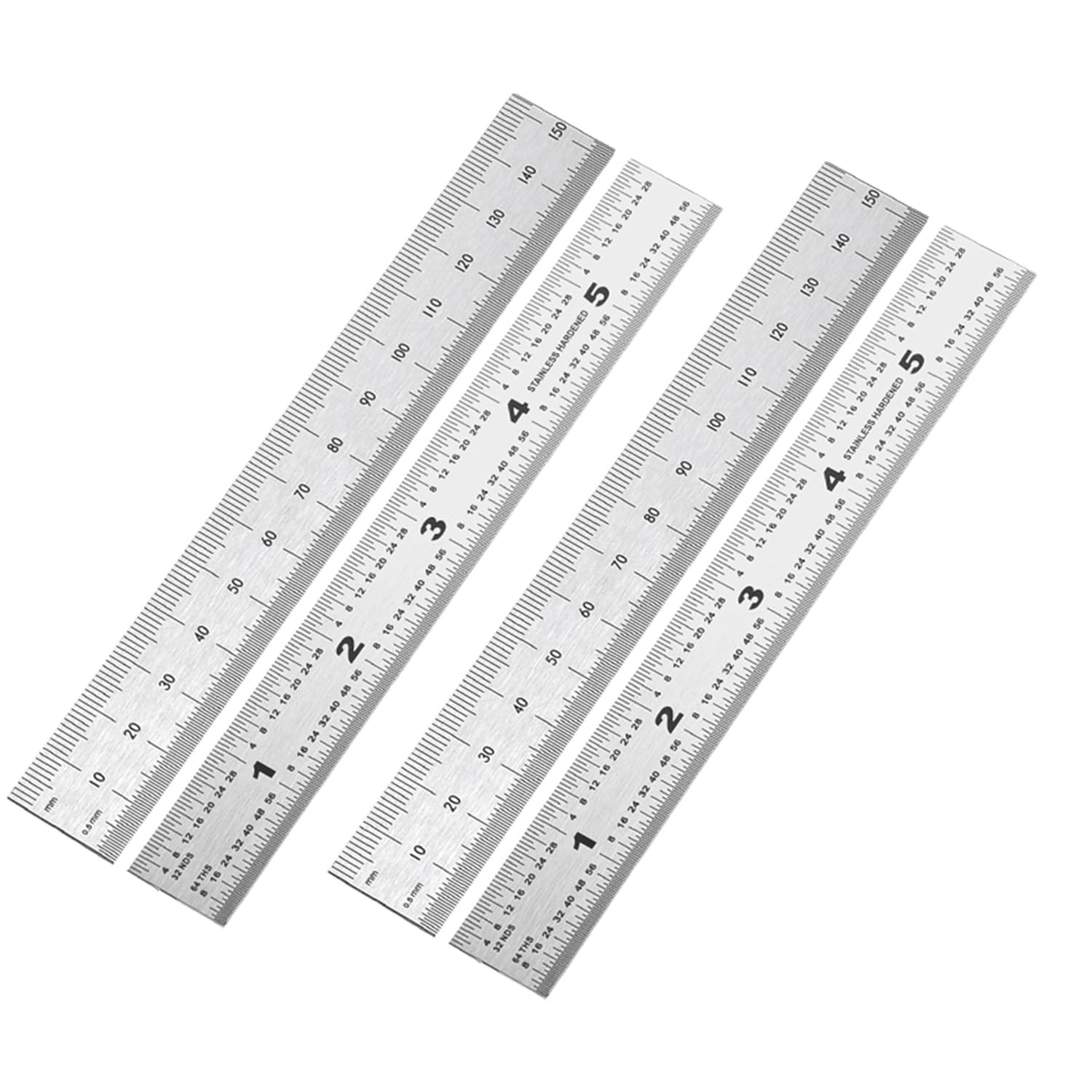 6 Inch Machinist Ruler, 4-Pack Stainless Steel Precision Scale Ruler Silver