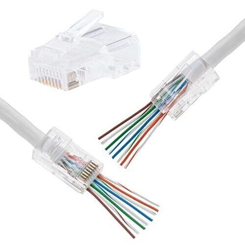 RJ45 End Pass Through Connector CAT5e UTP Gold Plated Modular Plug 8P8C Lot PACK