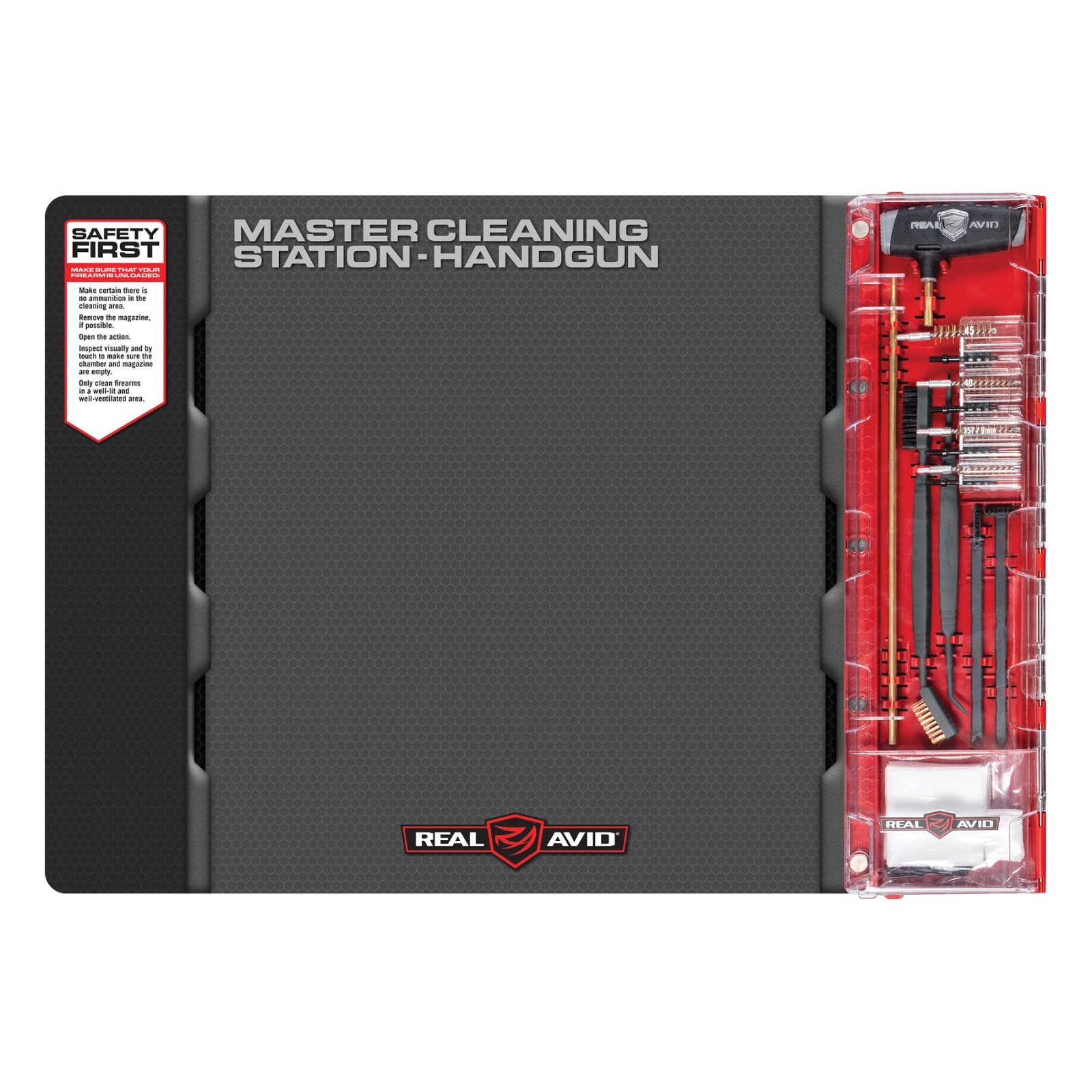 Real Avid Handgun Cleaning Station | With Gun Mat, Rods, Jags, Brushes, Patches