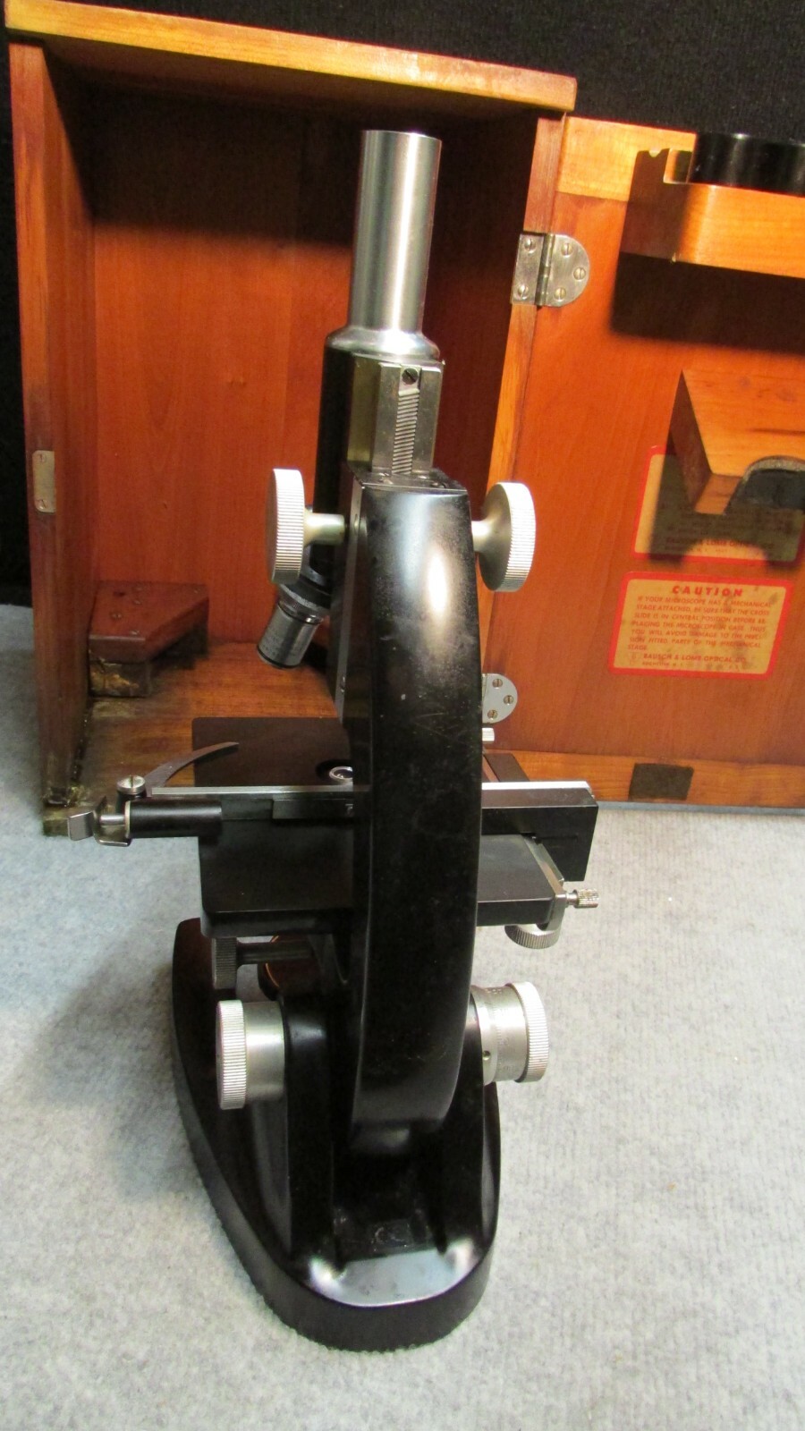 Antique BAUSCH & LOMB MICROSCOPE Complete with Original Locking Wood Case & Key