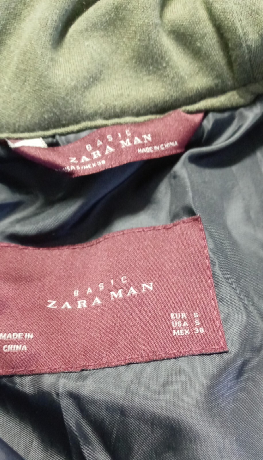Zara Man Blue & Green Bomber Jacket With Hood Size S