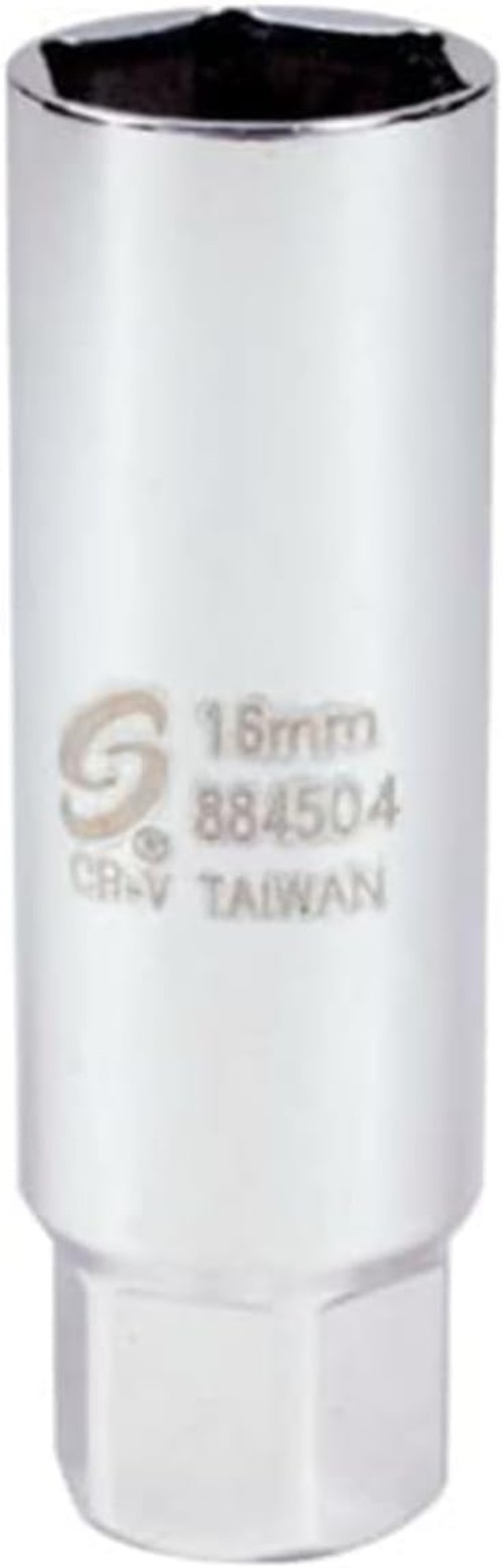 Precision 16mm Spark Plug Socket, 3/8" Drive Thin Wall Design, Polished Finish