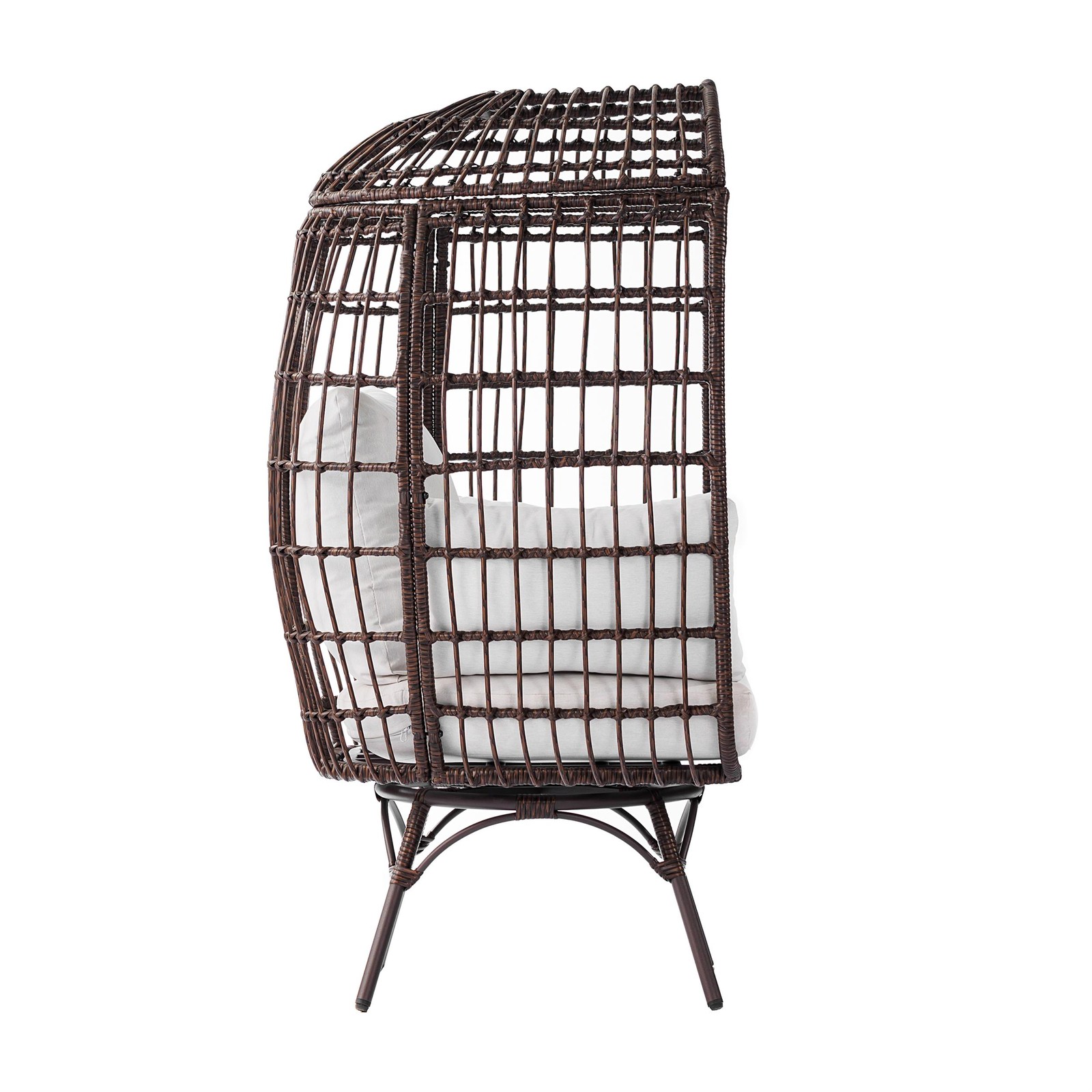 Commercial Indoor/Outdoor Wicker Swivel Lounge Chair with 4 Cushions in Brn/Crm