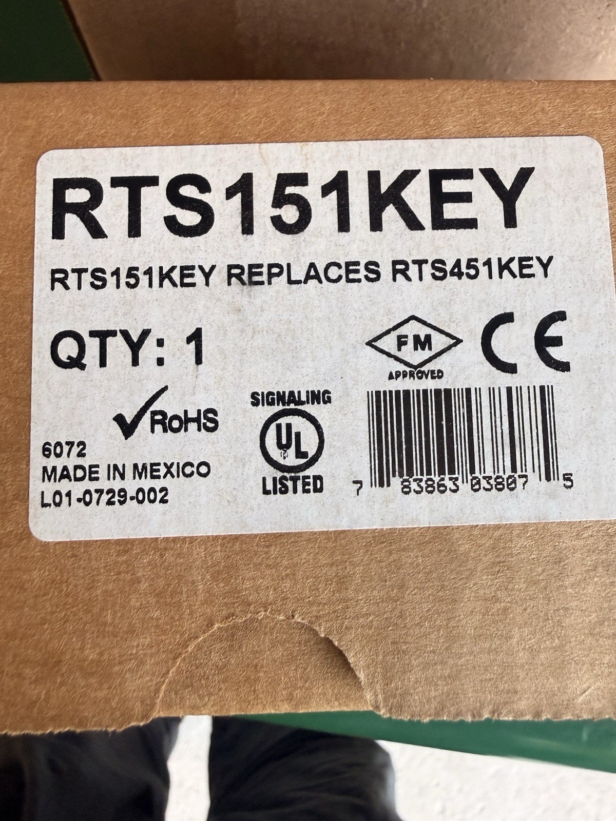 System Sensor RTS151KEY Key Remote Test and Reset Station Duct Smoke Detector