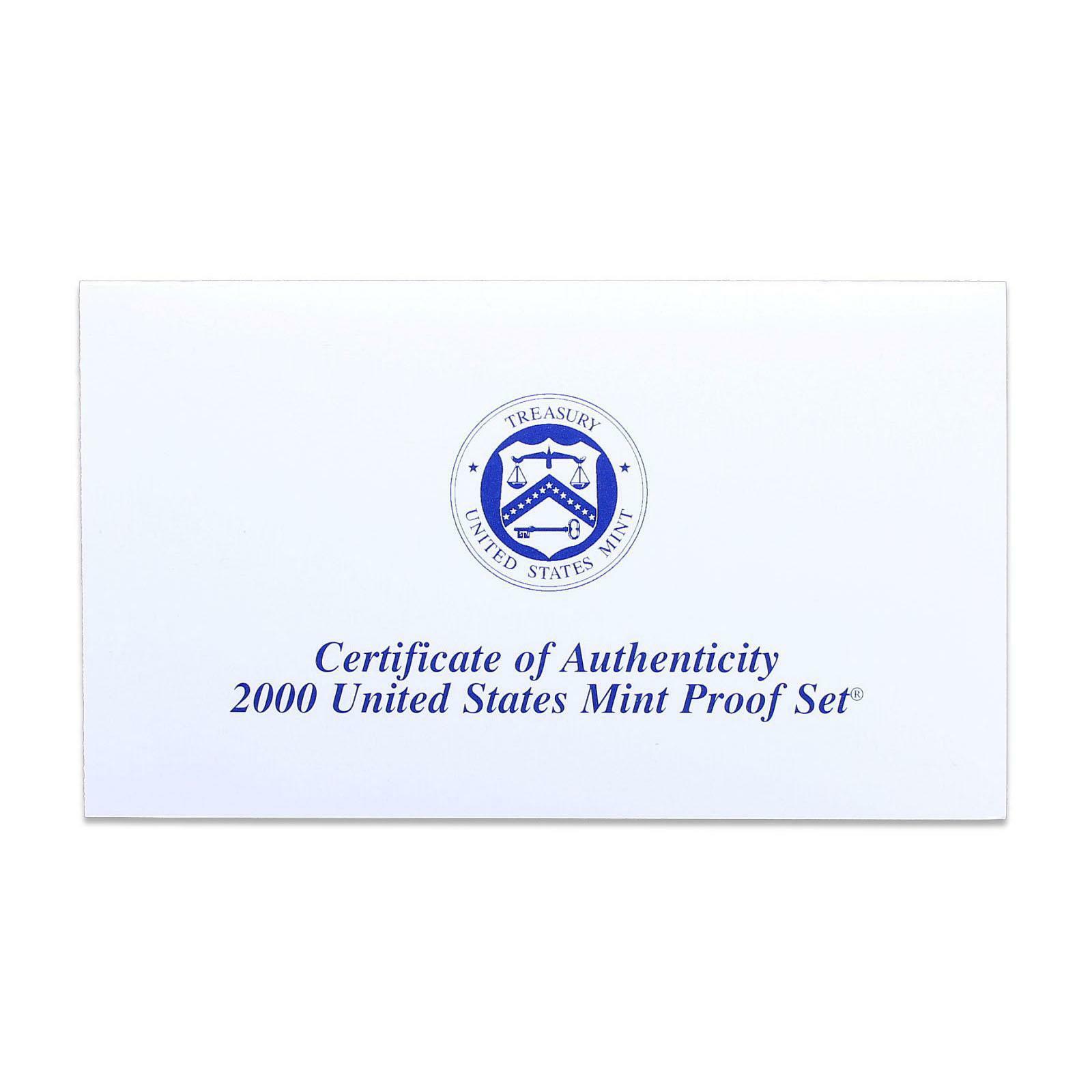 2000 S Proof Set Original Box & COA 10 Coins CN-Clad