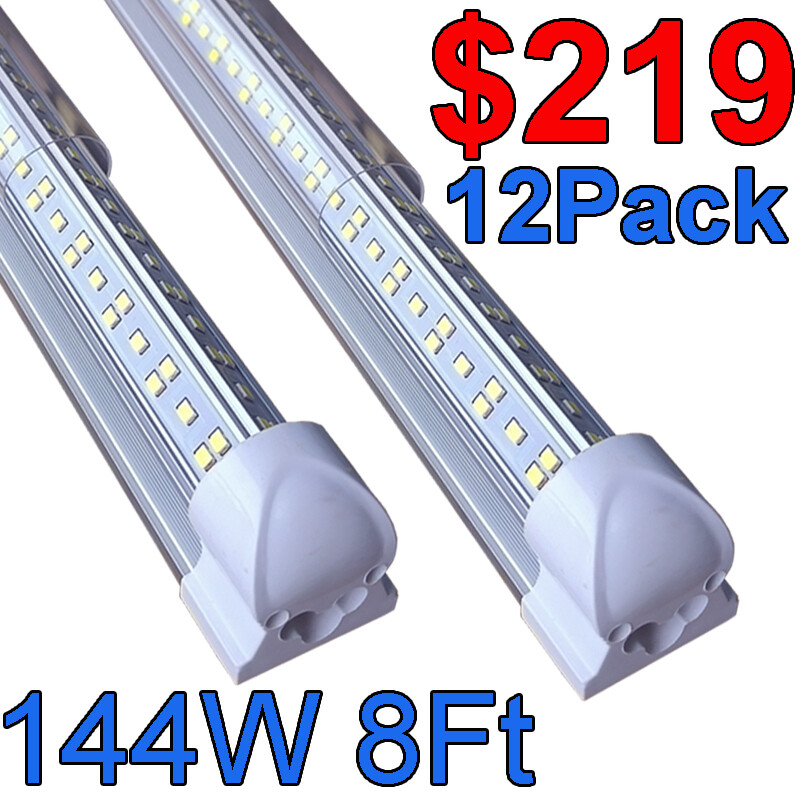 12PACK 8 Foot LED Shop Lights 144W Fixture 8FT T8 LED Tube Light 8' Garage Light