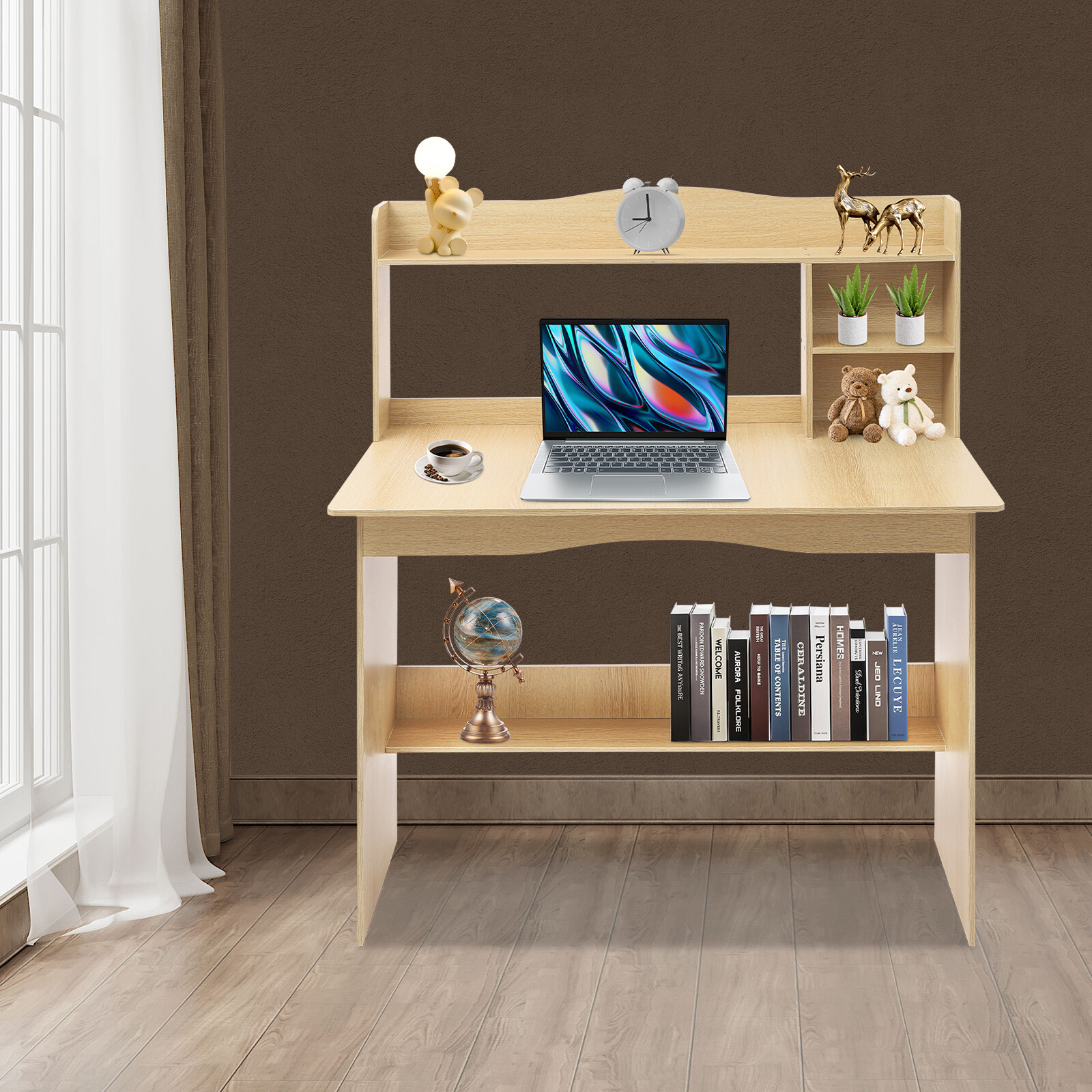 Modern Laptop Computer Desk Office Table PC Laptop Study Writing Desk Wood Color